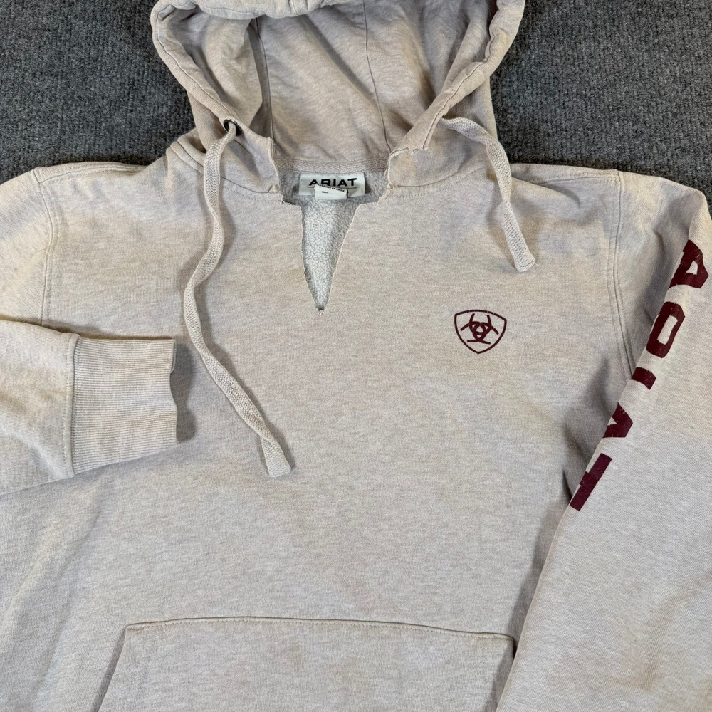 Ariat Real Mens Hoodie Tan Heather Graphic Sleeve Logo Sweatshirt Size M #4031